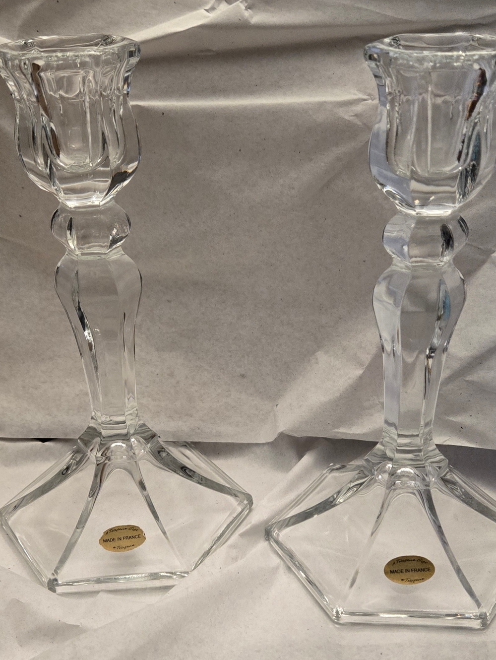 Teleflora Crystal Glass Candlestick Pair (2) - Made in France Approx 7.5 Inches